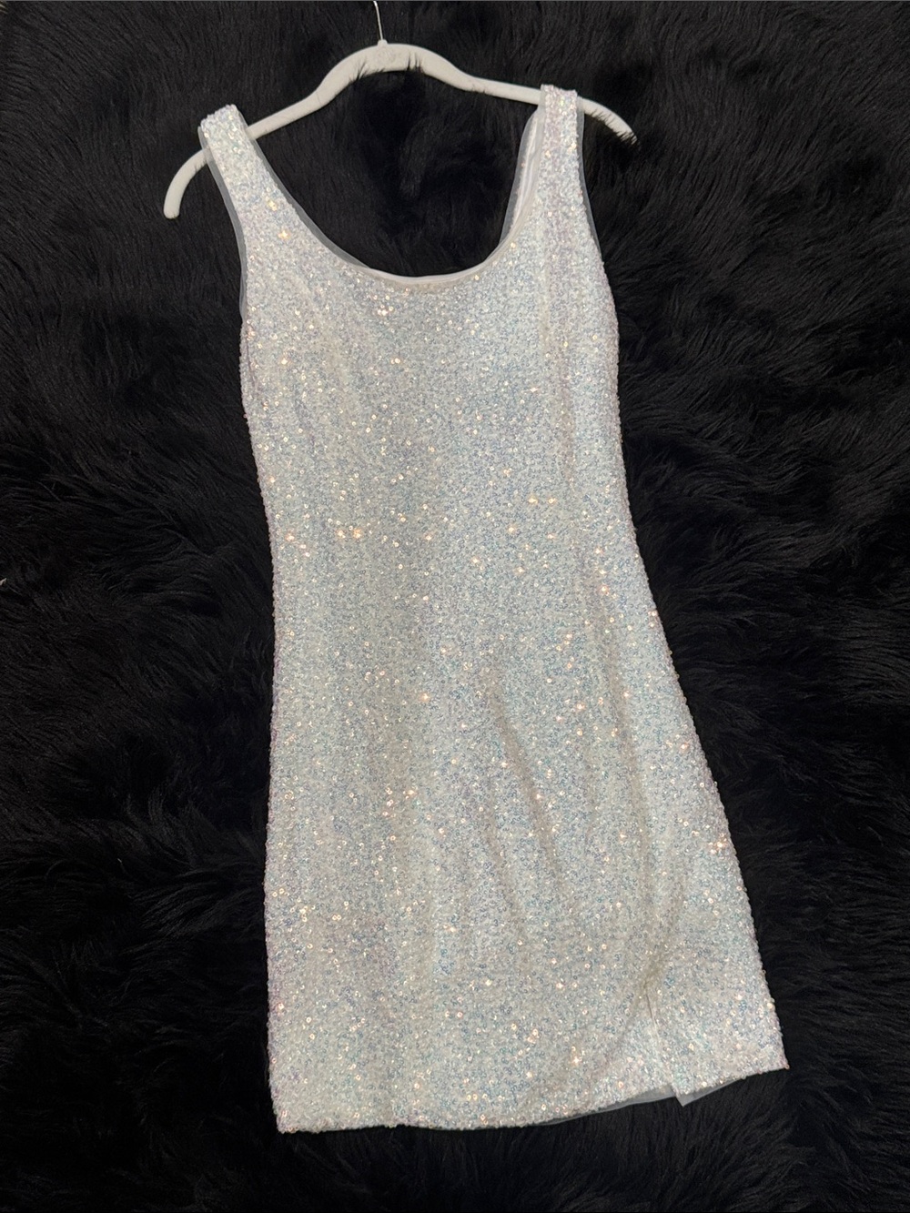 Sequin Scoop Neck Mini Dress - White